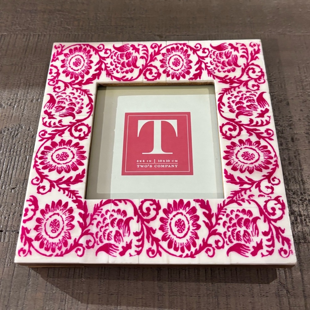 Two's Company White and Hot Pink Floral Picture Frame